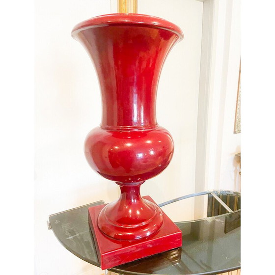Image 1 of Paire de lampes de table en céramique laquée bordeaux, Italie 1970