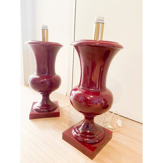 Image 1 of Paire de lampes de table en céramique laquée bordeaux, Italie 1970