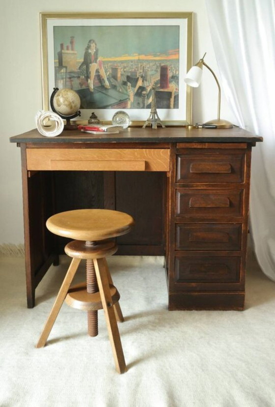 Image 1 of Bureau À Caissons Vintage En Chêne 