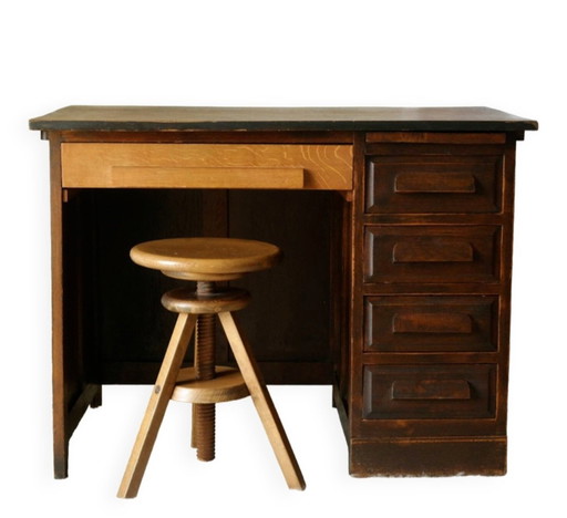 Bureau À Caissons Vintage En Chêne 