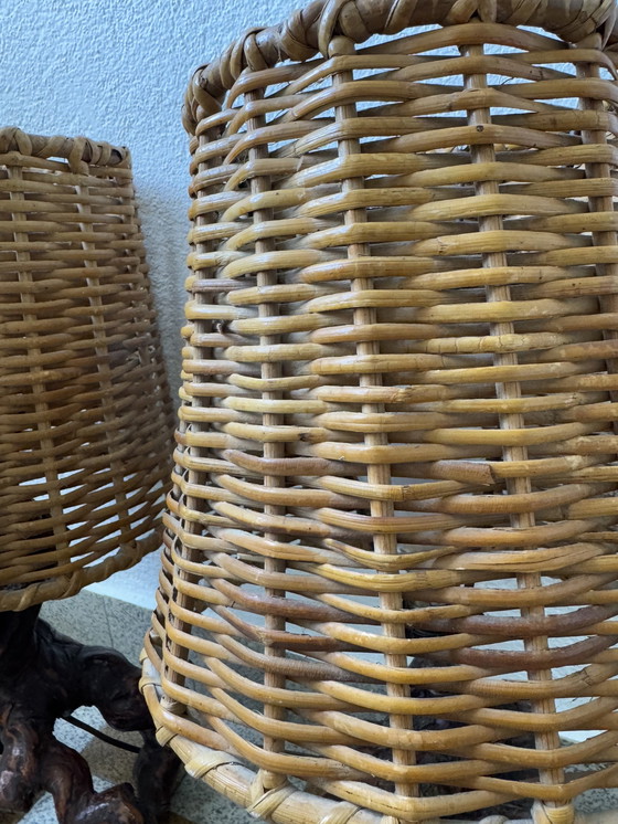 Image 1 of Lampes Cep De Vigne Et Rotin Années 60 (X2)