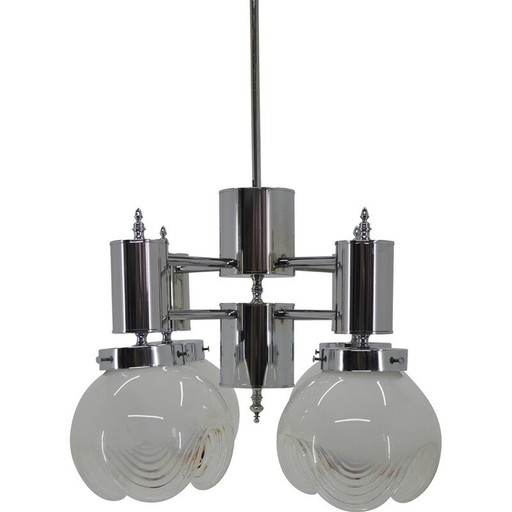 Lustre vintage en verre de Murano et chrome, Italie 1970