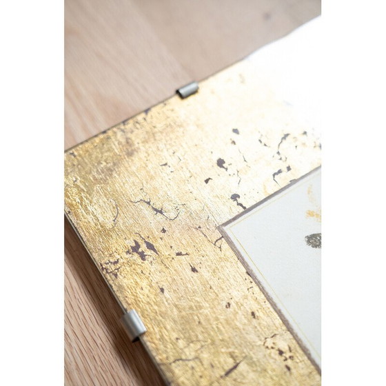 Image 1 of Paire d'aquarelles vintage et de gravures à la feuille d'or en bois et verre, 1980