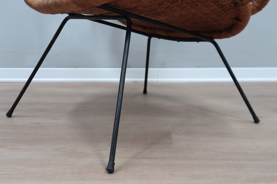 Image 1 of Mid Century Italian Design Rattan And Wicker Scoop Chair 1950S