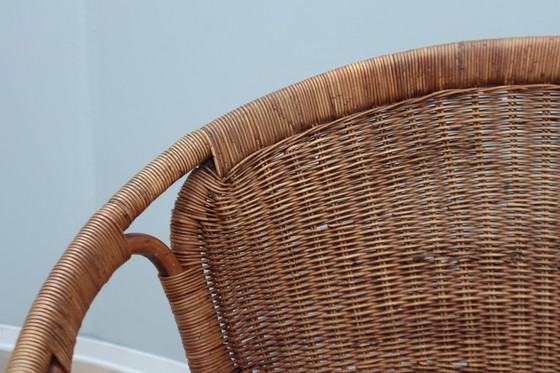 Image 1 of Mid Century Italian Design Rattan And Wicker Scoop Chair 1950S