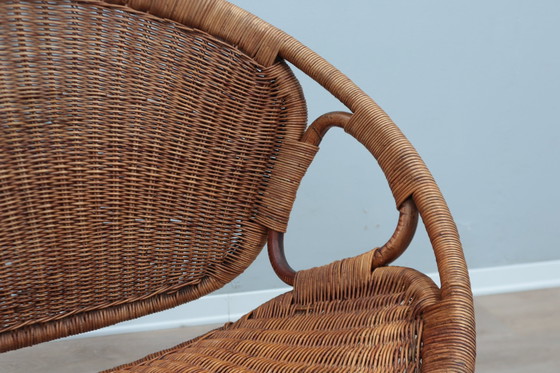 Image 1 of Mid Century Italian Design Rattan And Wicker Scoop Chair 1950S