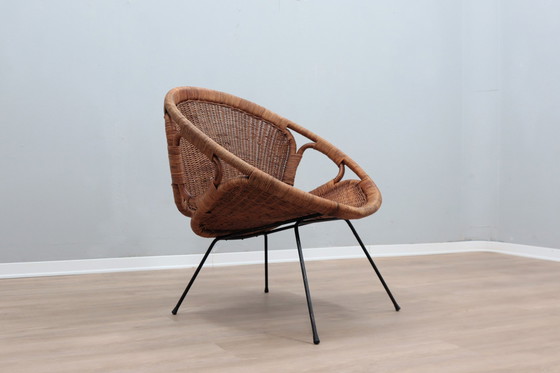 Image 1 of Mid Century Italian Design Rattan And Wicker Scoop Chair 1950S