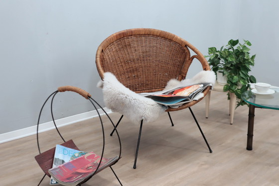 Image 1 of Mid Century Italian Design Rattan And Wicker Scoop Chair 1950S