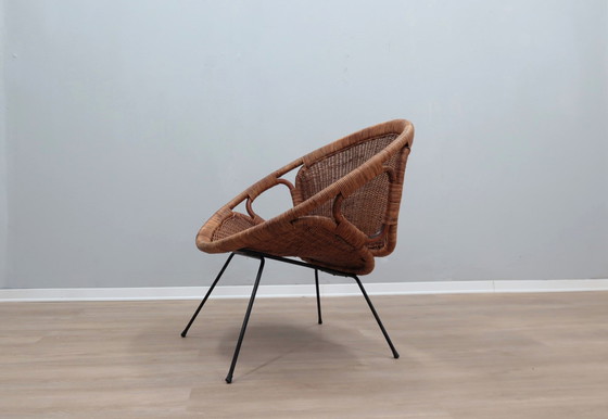Image 1 of Mid Century Italian Design Rattan And Wicker Scoop Chair 1950S