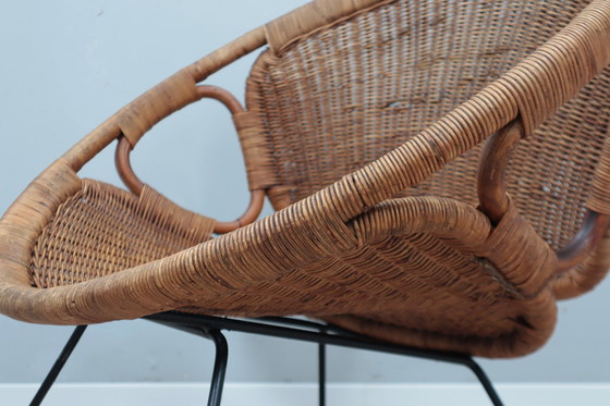 Image 1 of Mid Century Italian Design Rattan And Wicker Scoop Chair 1950S