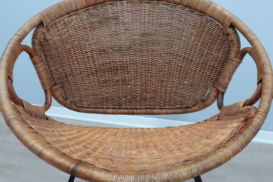 Image 1 of Mid Century Italian Design Rattan And Wicker Scoop Chair 1950S