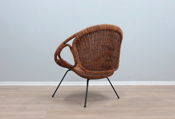 Image 1 of Mid Century Italian Design Rattan And Wicker Scoop Chair 1950S