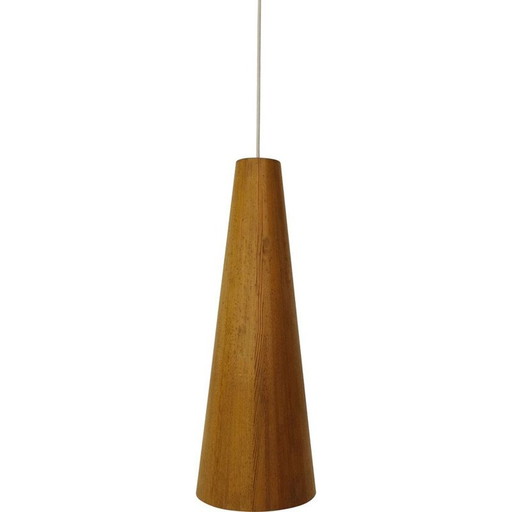 Lampe suspendue conique en pin par Jorgen Wolf, 1960