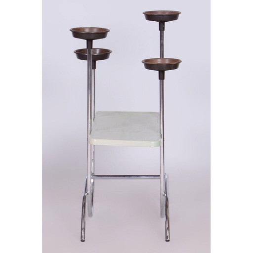 Porte-fleurs vintage Bauhaus en acier chromé et bakélite, tchèque, années 1940