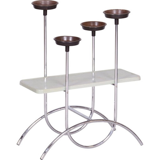 Porte-fleurs vintage Bauhaus en acier chromé et bakélite, tchèque, années 1940