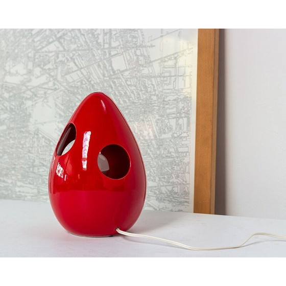 Image 1 of Lampe de table vintage en céramique rouge par Pino Spagnolo, Italie 1970