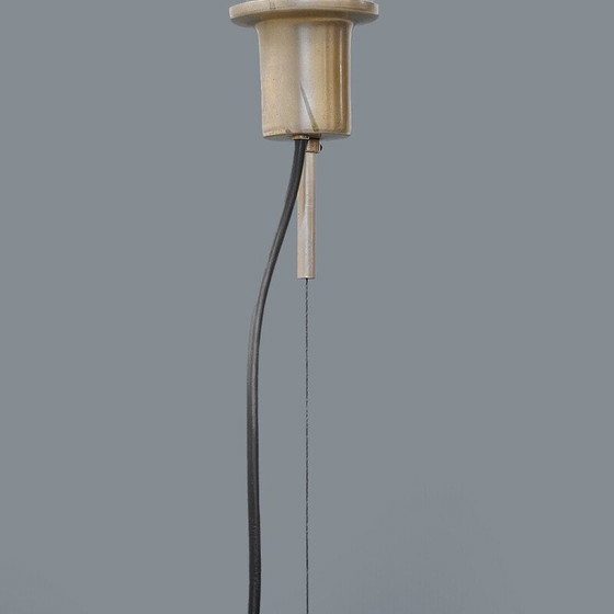 Image 1 of Lustre vintage en laiton nickelé et verre imprimé, Italie 1960