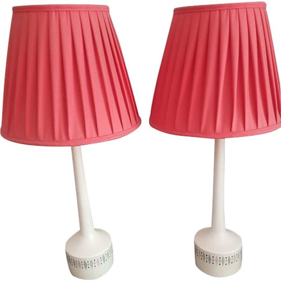 Image 1 of Paire de lampes de table vintage en bois peint avec motif géométrique par Hans Agne Jakobsson