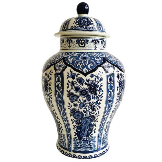 Image 1 of Vase à couvercle bleu de Delft Boch Mid Century