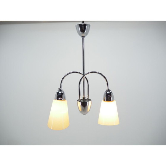 Image 1 of Lustre vintage en chrome et verre de Elektroinstala Děčín, Tchécoslovaquie 1970.