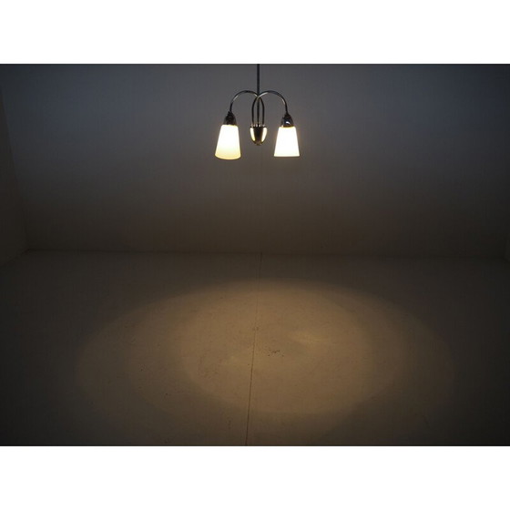 Image 1 of Lustre vintage en chrome et verre de Elektroinstala Děčín, Tchécoslovaquie 1970.