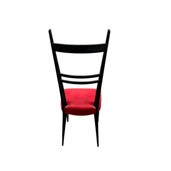 Image 1 of Paire de chaises vintage en bois laqué et assise en velours rouge, Italie 1950