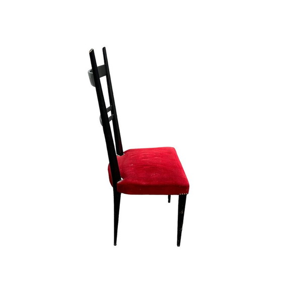 Image 1 of Paire de chaises vintage en bois laqué et assise en velours rouge, Italie 1950