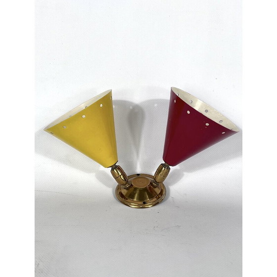 Image 1 of Applique italienne vintage à double cône en laiton, années 1950