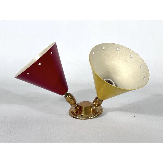 Image 1 of Applique italienne vintage à double cône en laiton, années 1950