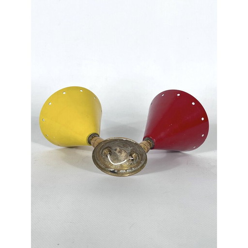 Applique italienne vintage à double cône en laiton, années 1950