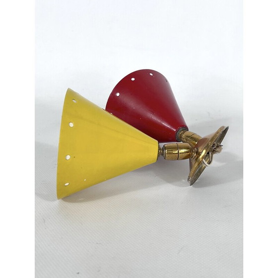 Image 1 of Applique italienne vintage à double cône en laiton, années 1950