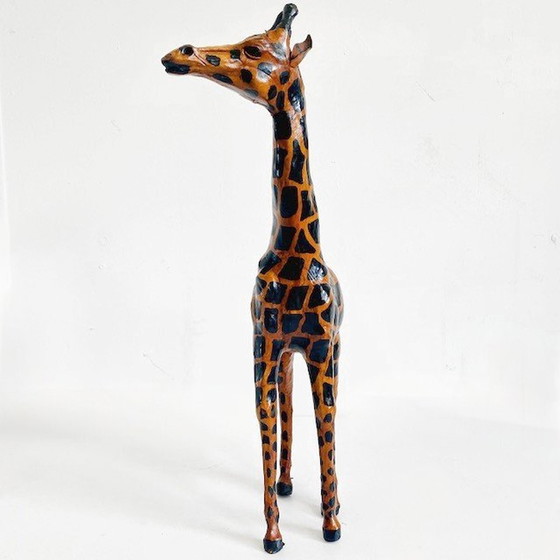 Image 1 of Ensemble girafes en cuir peint à la main Mid Century XL 1970