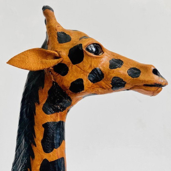 Image 1 of Ensemble girafes en cuir peint à la main Mid Century XL 1970