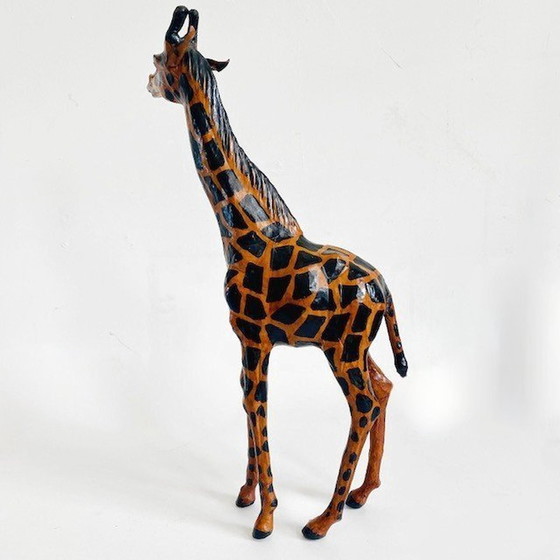 Image 1 of Ensemble girafes en cuir peint à la main Mid Century XL 1970