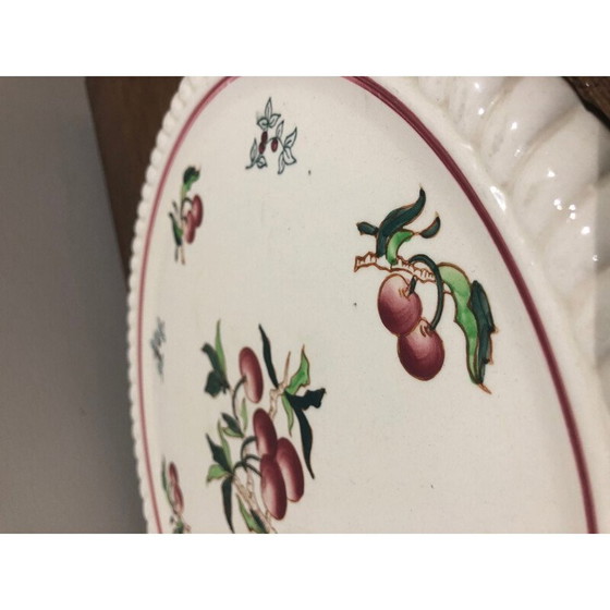 Image 1 of Plat vintage en faïence de Longwy décoré de cerises, 1950