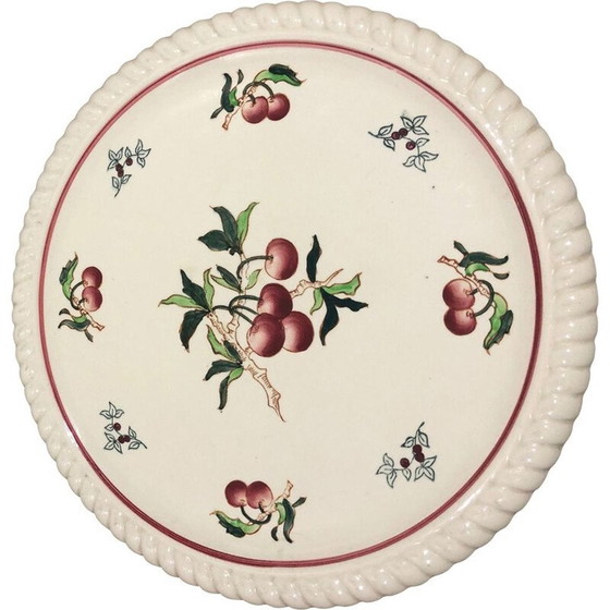Image 1 of Plat vintage en faïence de Longwy décoré de cerises, 1950