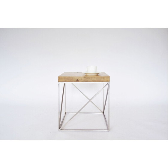 Image 1 of Table basse industrielle vintage en chêne massif et acier inoxydable par Crackstudio, Lituanie 2009