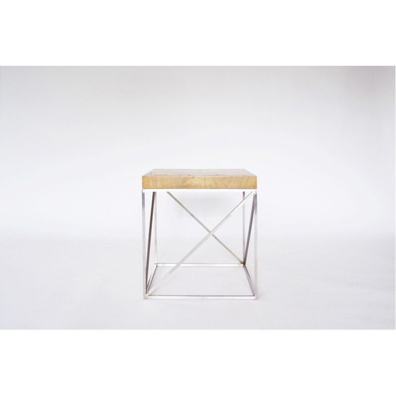 Image 1 of Table basse industrielle vintage en chêne massif et acier inoxydable par Crackstudio, Lituanie 2009