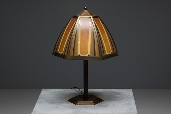 Image 1 of Lampe de table en bronze de l'école d'Amsterdam, Pays-Bas, années 1920