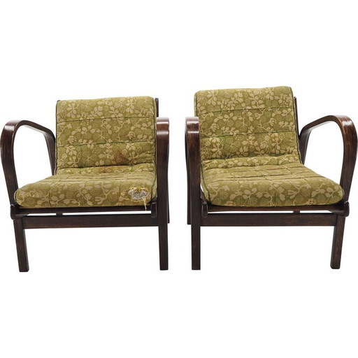 Paire de fauteuils vintage en bois et tissu par Kropáček, Tchécoslovaquie 1950