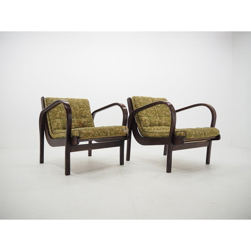 Paire de fauteuils vintage en bois et tissu par Kropáček, Tchécoslovaquie 1950