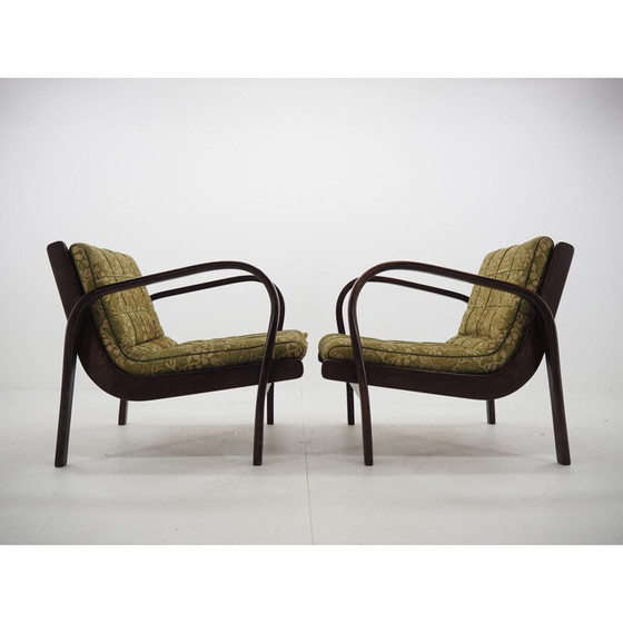 Image 1 of Paire de fauteuils vintage en bois et tissu par Kropáček, Tchécoslovaquie 1950