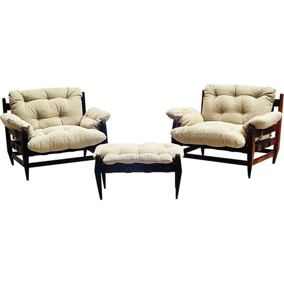 Image 1 of Paire de fauteuils et ottoman vintage par Jean Gillon pour Italma Wood Art, Brésil 1960