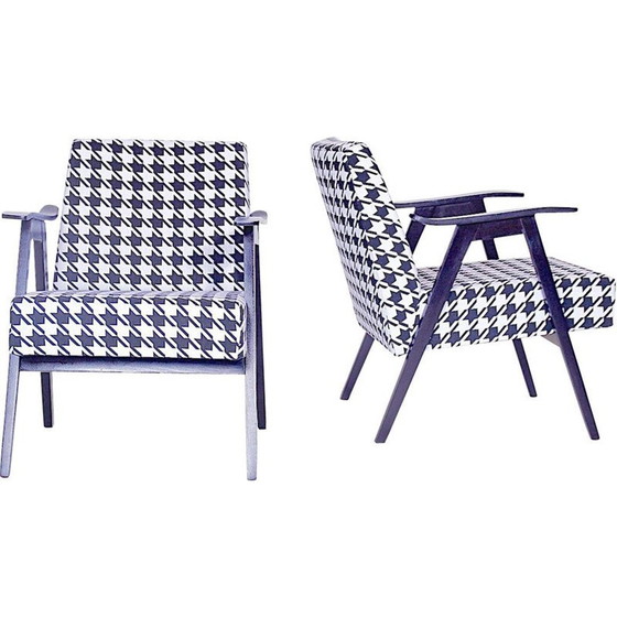 Image 1 of Paire de fauteuils vintage noir et blanc en tissu et bois 1980