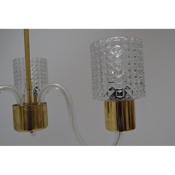 Image 1 of Lustre vintage en verre et laiton par Kamenicky Senov, Tchécoslovaquie 1960