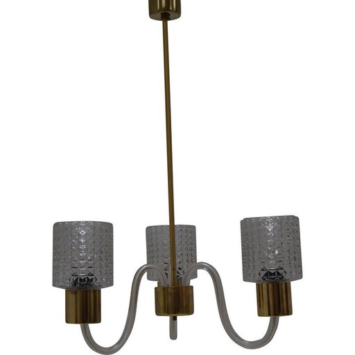 Lustre vintage en verre et laiton par Kamenicky Senov, Tchécoslovaquie 1960