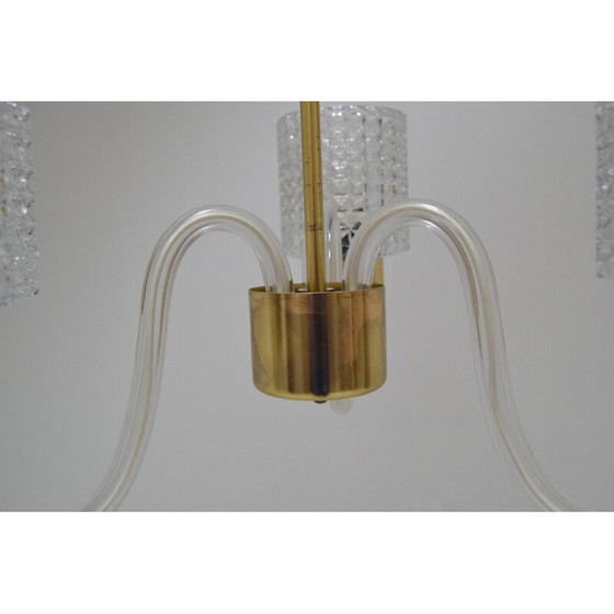 Image 1 of Lustre vintage en verre et laiton par Kamenicky Senov, Tchécoslovaquie 1960