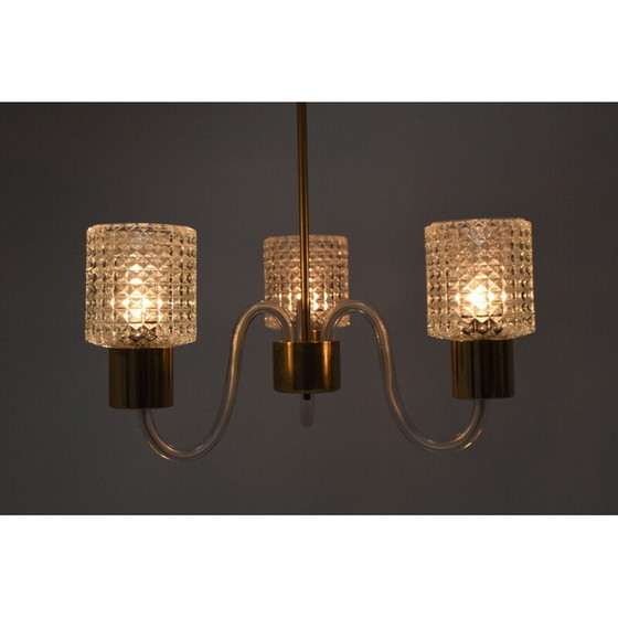 Image 1 of Lustre vintage en verre et laiton par Kamenicky Senov, Tchécoslovaquie 1960