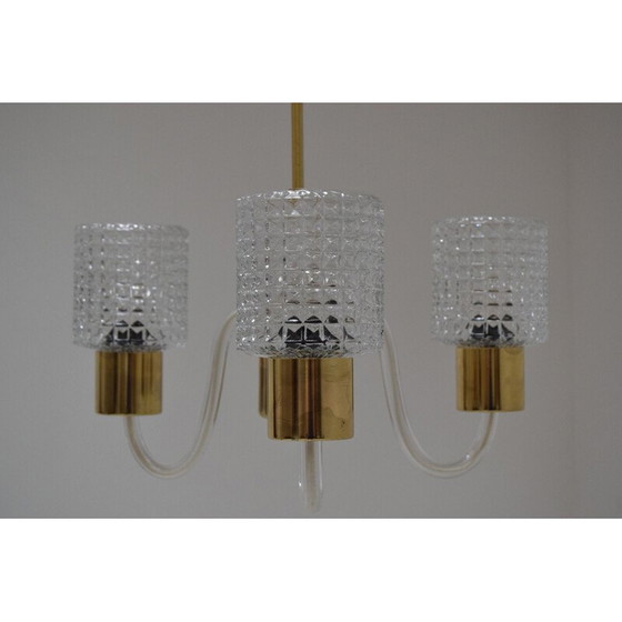 Image 1 of Lustre vintage en verre et laiton par Kamenicky Senov, Tchécoslovaquie 1960