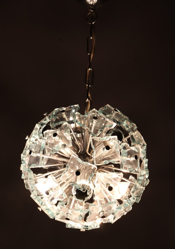 Image 1 of Mid Century Sputnik Plafonnier/Lampe en verre De Fontana Arte, Italie, Années 1970